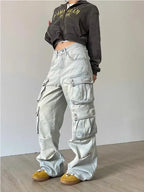 Autumn Winter New Ladies Cargo Jeans American Street Style Baggy Cargo Pants Women Blue Multi-pocket Wide Leg Jeans for Women Lootquake LLC