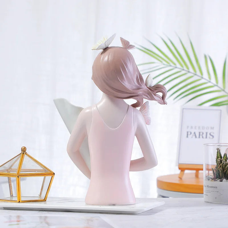 New Butterfly Girl Sculpture Vase Bust Model Art Modern Storage Statues Home Living Room Desktop Decor Character Figurine