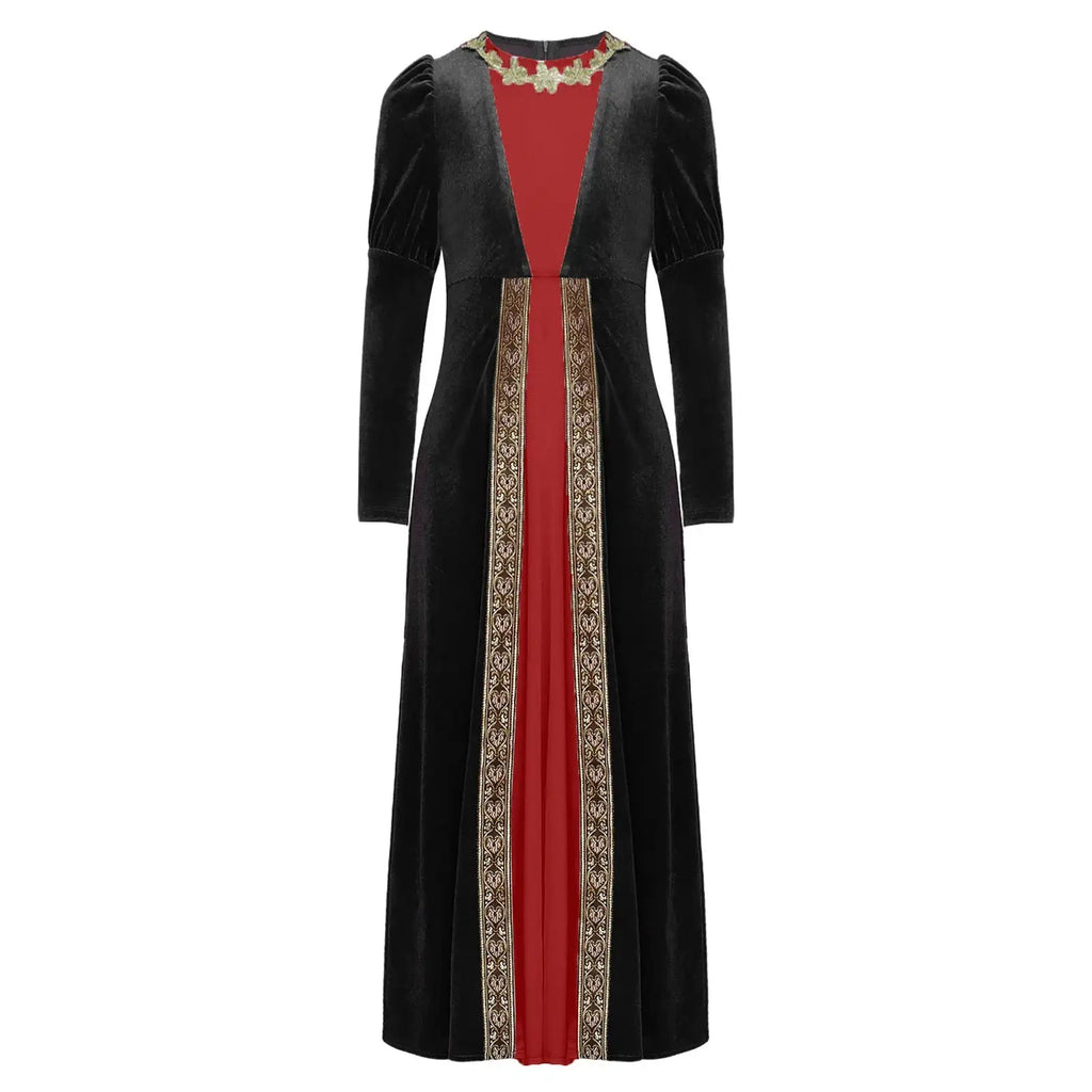 Girls Velvet Medieval Princess Dress Long Sleeve Renaissance Retro Robe Ancient Roman Long Dress for Halloween Carnival Party
