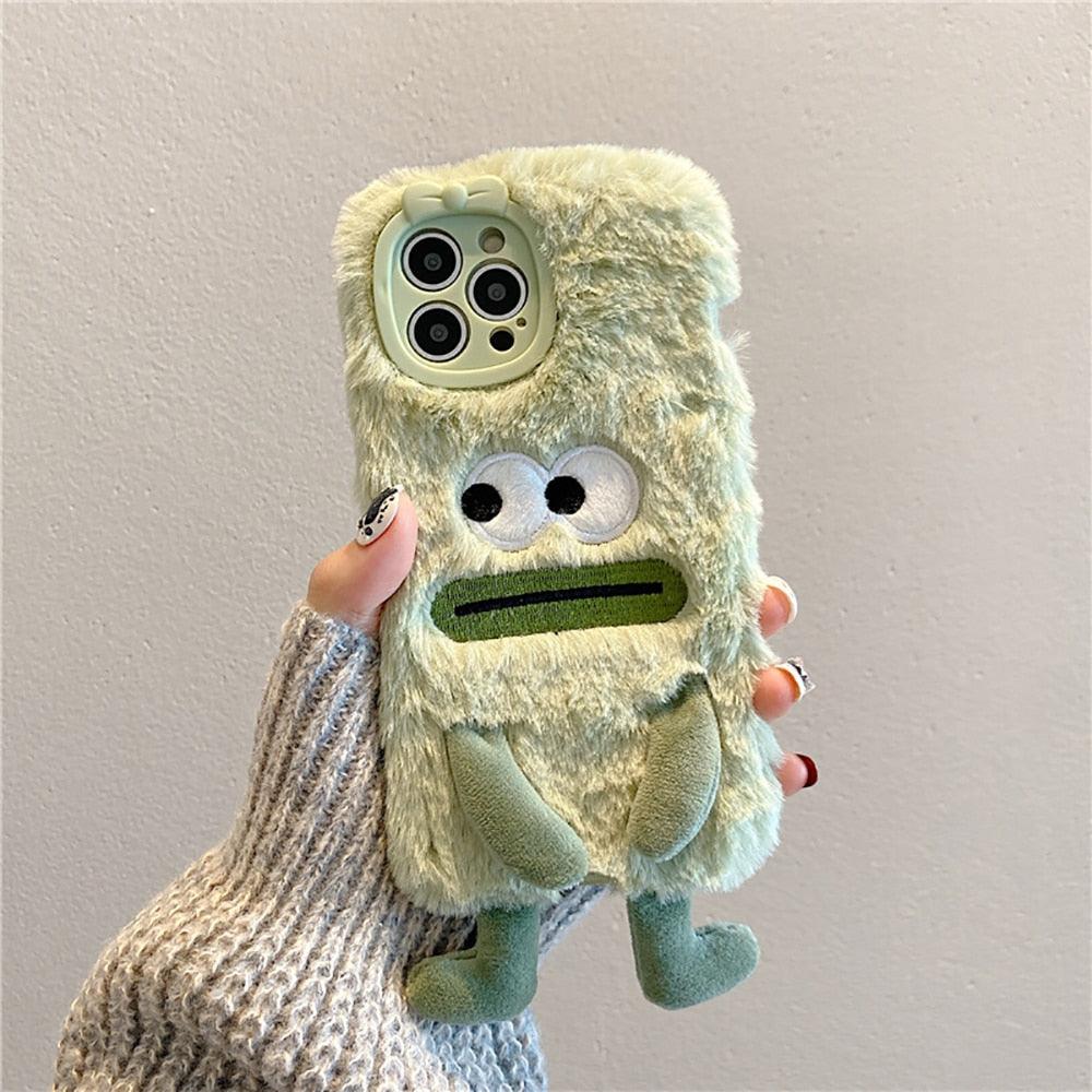 3D Cute Hairy Fluffy Fur Plush Winter Warm Phone Case For iPhone 14 13 12 11 Pro Max Plus Soft Cartoon Back Cover  Cute Fuzzy Furry Case Fashion Luxury Case Stevvex