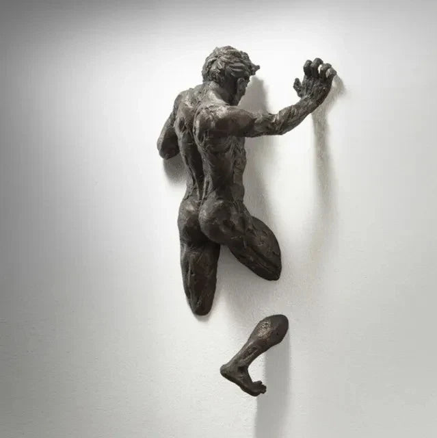 Creative Imitation Copper Wall Sculptures Statue For Unique Touch Resin Rock Climbing Man Background Wall Art 3D Through Wall Lootquake LLC