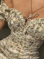 Slash neck Floral Print Split Beach Dress Women Summer Elegant Ruffles Party Long Dress Vestidos S~3XL Lootquake LLC