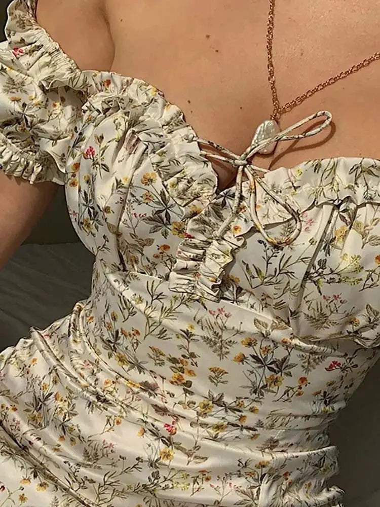 Slash neck Floral Print Split Beach Dress Women Summer Elegant Ruffles Party Long Dress Vestidos S~3XL Lootquake LLC