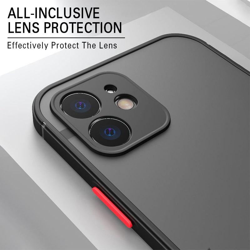Luxury Shockproof Armor Case For iPhone 11 12 13 14 Pro Max Mini X XR XS Soft Silicone Bumper Clear Hard Cover Shockproof Soft Flat Side Bumper Translucent Hard Back Slim Phone Case Stevvex