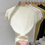 Half High Collar T-shirts Flying Sleeve Design Slim Knitted Sleeveless Top Women Simple Comfortable White T-shirts Summer 2025