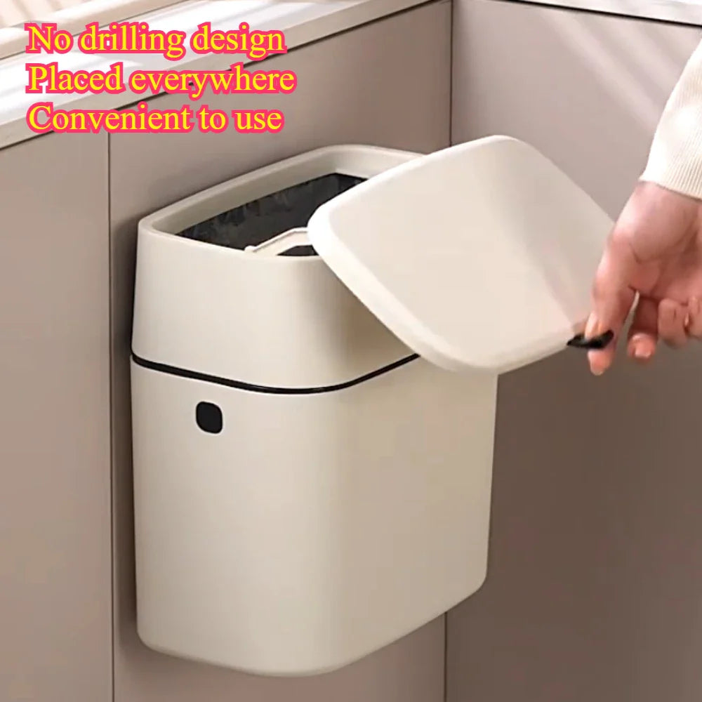 Fashionable Household Garbage Bin Hanging Garbage Bin Large Capacity Square Design Toilet Garbage Bin Convenient Clamshell Cover