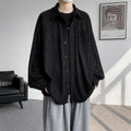 Solid Color Turn-Down Collar Long Sleeve Loose Fit Shirt with Pockets - Stylish & Functional Casual Top for Men & Women M-XXXXXL