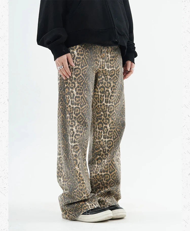 Vintage Leopard Print Jeans Women Spring Oversize Casual Hip Pop Wide Leg Trouser Trend High Waist Panther Denim Pants Ladies Lootquake LLC