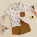 Toddler Easter Clothing Set with Short Sleeve Lapel Bunny Carrot Print Shirt and Solid Color Shorts - Adorable Boy s Easter Lootquake LLC