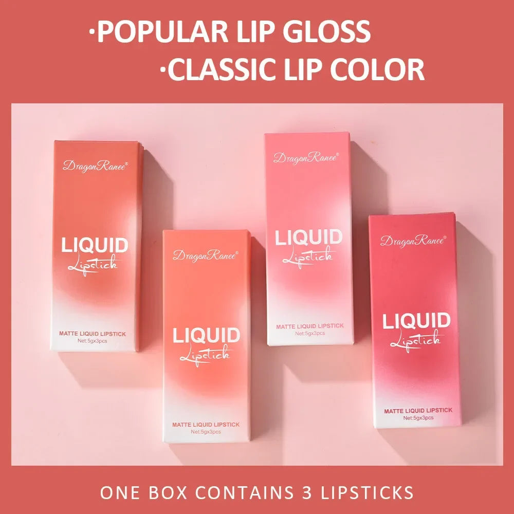 3 PCS Liquid Lipsticks Set Long Lasting Make Up For Women Korean Beauty Cosmetics Matte Lipsticks Waterproof Long lasting Lootquake LLC