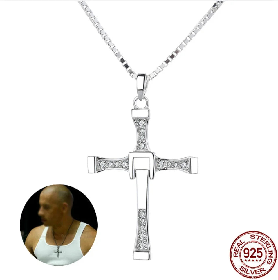 Fast And Furious Movie Dominic Toretto Cross Necklace Pendant 925 Sterling Silver Jewelry For Women Men Couple Lovers Xmas Gifts Lootquake LLC