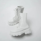 Women's Comfortable Solid Color Platform Boots, Fashion Lace Up Side Zipper Boots with Comfortable Design Lootquake LLC
