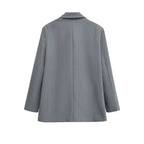 TRZA-Women's Double Breasted Office Wear Blazer Coat, Long Sleeve, Flap Pockets, Female Outerwear, Chic Tops, Fashion