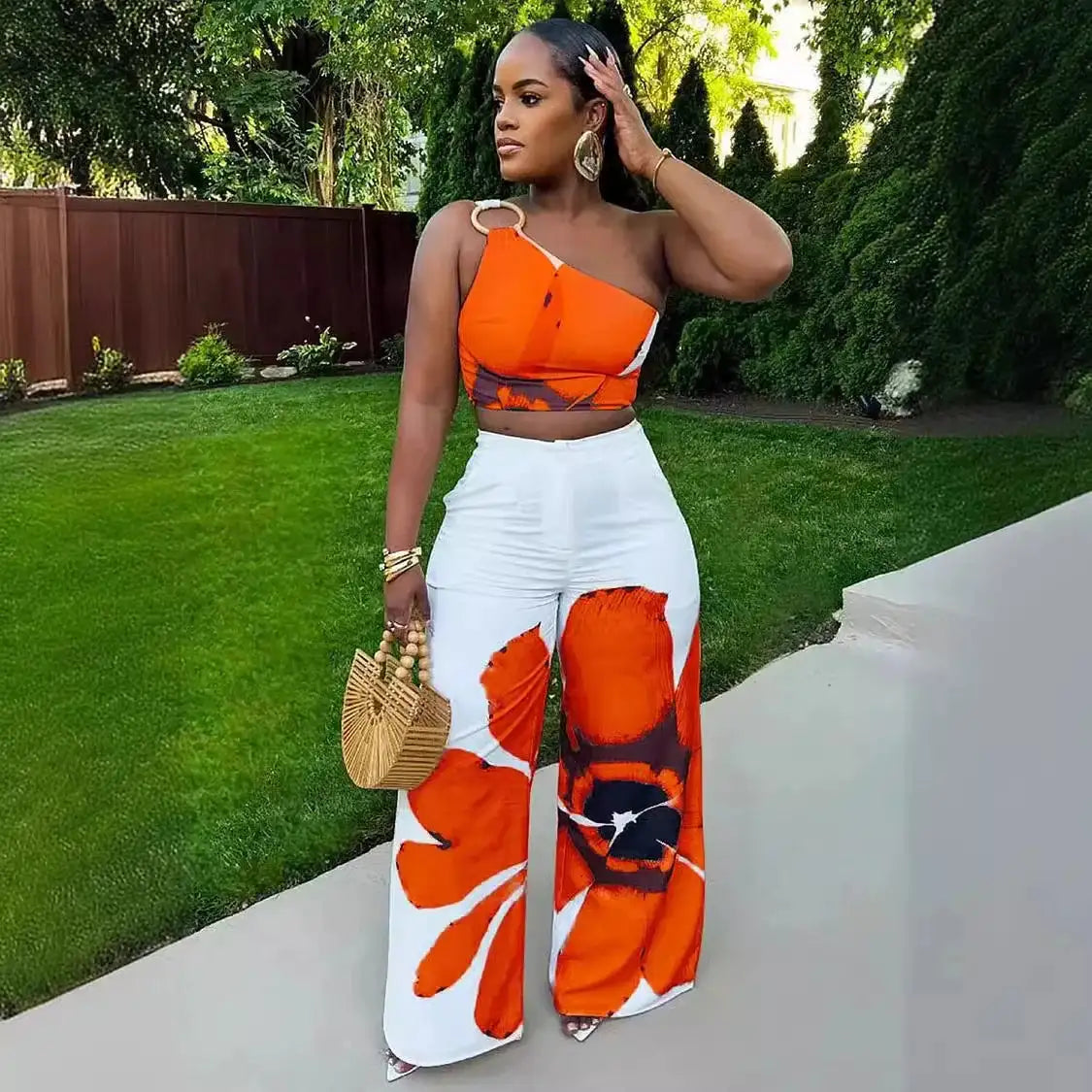 2 Piece Women Sets 2024 New Arrival Summer Autumn Matching Printing Two Pieces Sets Sleeveless Top And Pants Suits Outfits