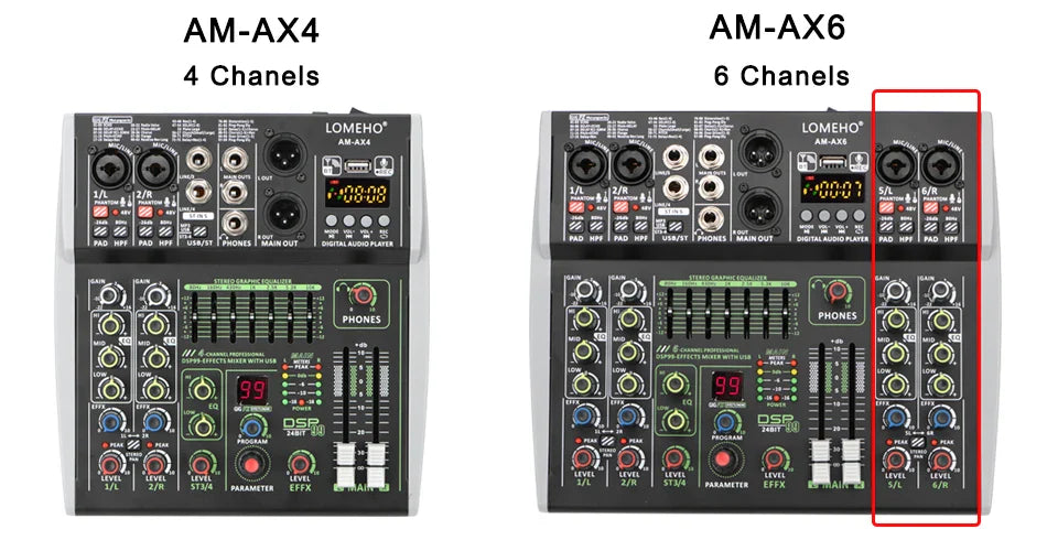 99 DSP Effects Mixing Console Podcast Mini 4/6 Channels Sound Audio Mixer Individual 48V Bluetooth USB PC Play Record AM-AX4/6 Lootquake LLC