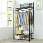 Bingopaw Black Metal Clothes Rack Stand Heavy Duty Garment Rail with 2 Storage Shelves for Shoes & Closet Organization Lootquake LLC