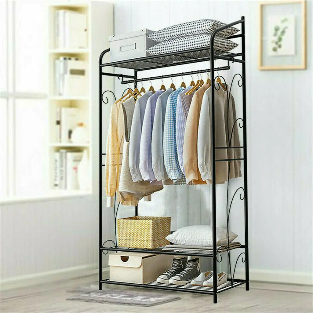 Bingopaw Black Metal Clothes Rack Stand Heavy Duty Garment Rail with 2 Storage Shelves for Shoes & Closet Organization Lootquake LLC