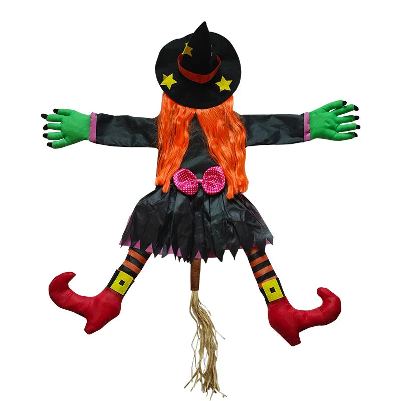 Halloween Orange Hair Witch Climbing Tree Decoration Halloween Theme Pendants Decor for Indoor Outdoor Office Decor