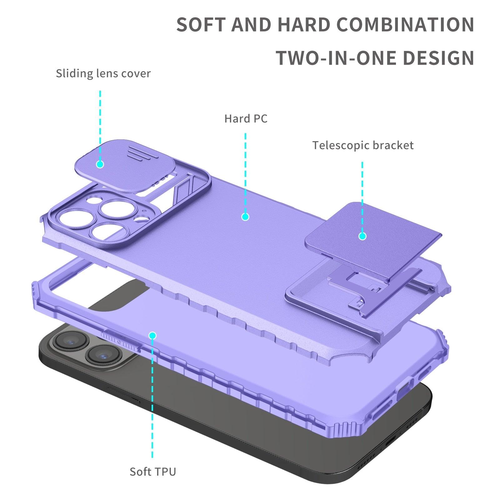Unique Cover with Camera Protection Heavy Duty Shockproof Protective iPhone 13 Pro Case ShockProof Case For iPhone 13 12 11 Pro Slide Camera Protection Case Dual Layer Armor Case Back Cover Stevvex