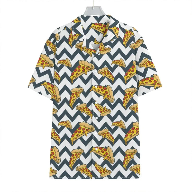 3D Print Pepperoni Pizza Graphic Aloha Shirts For Men Short Sleeve Oversized Beach Hawaii Shirts Mens Button Up Tee Shirt Tops Lootquake LLC