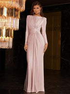 Dulzura Long Sleeves Shoulder Pad Ruched Maxi Dress Solid Elegant Prom Evening Party Long Dress Women’S Autumn Winter Outfit