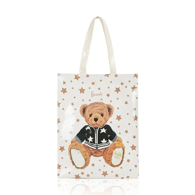Cartton Print PVC Reusable Women's Shopping Bag Eco Friendly Flower Shopper Handbag Casual Female Student Shoulder Book Purse