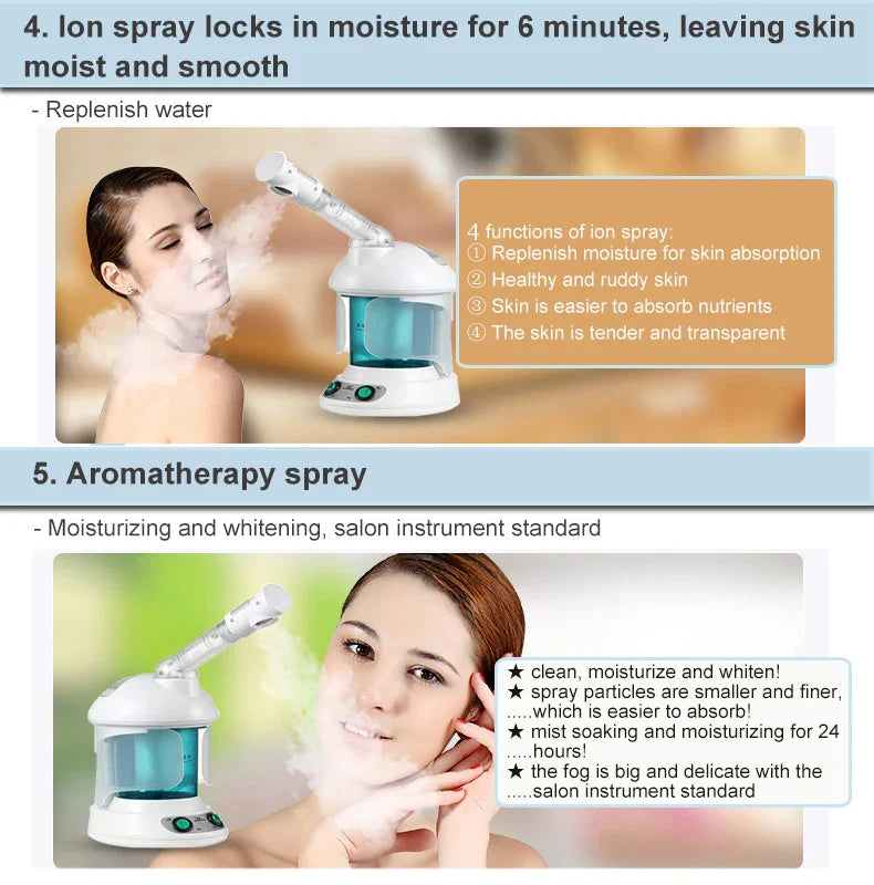 Face Hair Steamer Machine Humidifier Hot Nano Mist Sprayer Facial Ozone Vaporizer Hair Moisturizing Hydration Home Salon Steamer