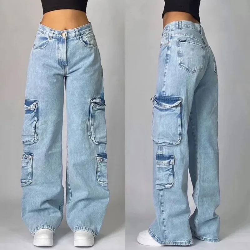 Streetwear Fashion New Multi-pocket Washed Baggy Jeans Men And Women Y2K Hip-hop Harajuku Casual Gothic High Waist Wide Trouser Lootquake LLC