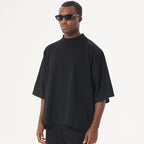 300GSM Heavyweight Cotton Boxy Cropped Tee | Slim Neck Streetwear T-Shirt Hip Hop Men's Short Wide Distressed Shirt