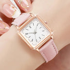 3PCs/Set Women's Fashion Watch Square Simple Dial Leather Quartz Watch Set