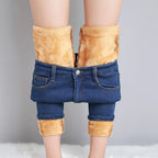 Women Thermal Jeans Winter Snow Warm Plush Stretch Jeans Lady Skinny Thicken Fleece Denim Long Pants Retro Blue Pencil Trousers Lootquake LLC