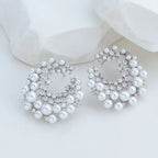 Vintage Rhinestone Firework Stud Earrings for Women Elegant Double Row Imitation Pearl Earring Girl Party Wedding Jewelry
