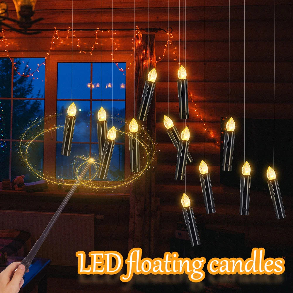 LED Floating Candle for Home Decoration, Flickering Flame, Timing Remote, Battery Operated, Halloween, Christmas,Black Candle Lootquake LLC