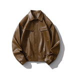 Men's Faux Leather Bomber Jacket Motorcycle Lapel Zip-Up Biker Coat Vintage Streetwear Black Brown Jacket Pi-Mart
