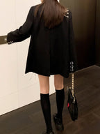 KOSAHIKI Harajuku Women Jackets Black Gothic Punk Hip Hop Solid Vintage Blazer Coats  Chic Chain Loose Jacket Streetwear Lootquake LLC