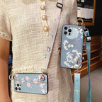 Ultra Luxury Case Cute Flower Design with Ring Kickstand Soft Crossbody Phone Cover for iPhone 13 14 Pro Max Case Fashion Crossbody Shoulder Strap Flower Leaf Phone Holder Cover for iPhone 12 11 X XR XS 7 8 Plus Stevvex