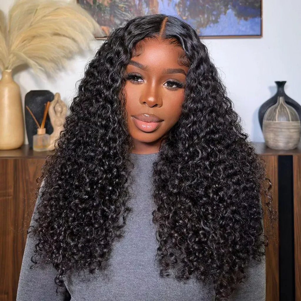 Curly 4x4 5x5 Glueless Lace Front Wig 220 Density Natural Color Deep Wave Pre Cut Brazilian Human Hair HD Lace wigs Water Wave
