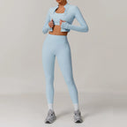 Workout Outfit ActiveWear 3 Pieces Workout Clothes Sports Bra High Waist Gym Leggings Long-Sleeved