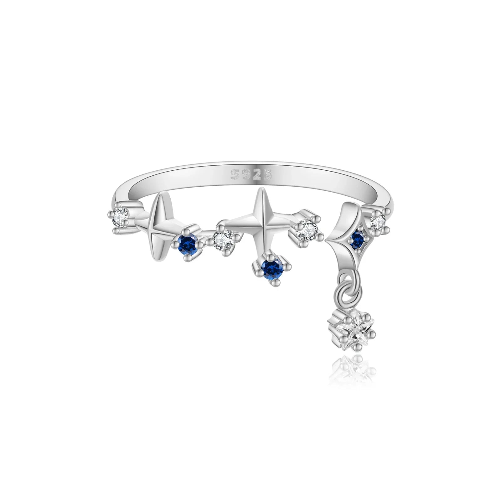ANDYWEN 925 Sterling Silver Star Round Inlay Blue Zircon CZ Adjustable Open Ring Women Luxury Wedding Gift Dainty Jewelry Lootquake LLC