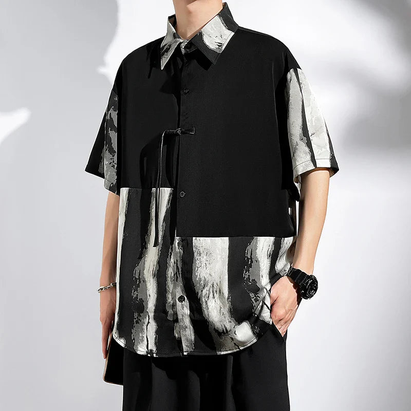 M-5XL Plus Size Mens Short Sleeve Shirt Chinese Traditional Tai Chi Kung Fu Mandarin Collar Frog-Button Clothes Summer Tops Man Lootquake LLC