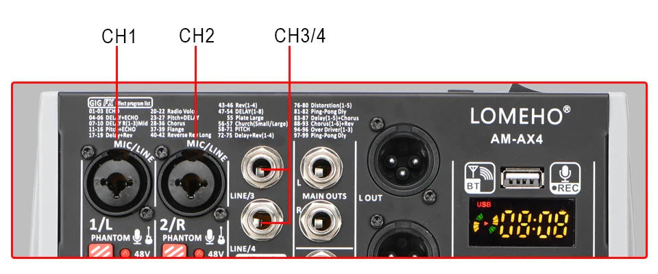 99 DSP Effects Mixing Console Podcast Mini 4/6 Channels Sound Audio Mixer Individual 48V Bluetooth USB PC Play Record AM-AX4/6 Lootquake LLC