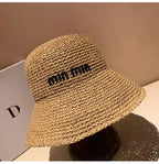 2025 Letter Sun Hat for Women Straw Beach Hats Women Large Wide Brim  Foldable Hat  Fashion Designer Outdoor Korean Bucket Hat