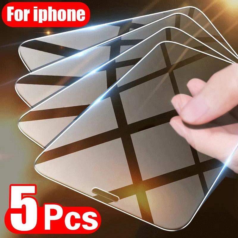 5PCS Screen Protector for iPhone 14 11 12 13 Pro XR X XS Max Tempered Glass for iPhone 12 13 Pro Max Mini 11 7 8 6 6S Plus Glass Full Coverage Tempered Glass Screen Protector Stevvex