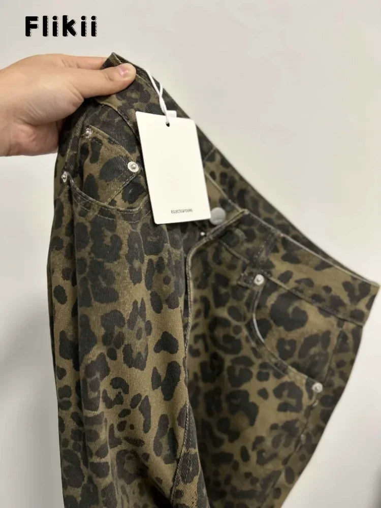 American Retro Leopard High Waist Baggy Jeans Women's Casual Pockets Hip-hop Pants 2024 Spring Y2K Oversiz Panther Denim Trouser Lootquake LLC