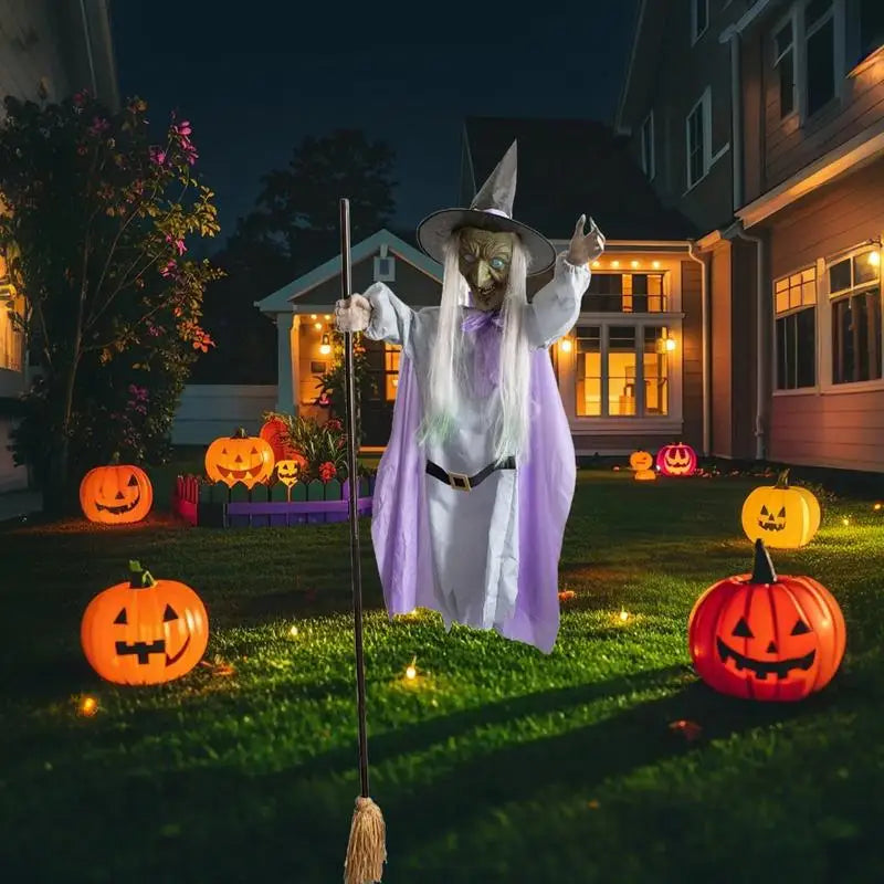 Flying Witch Halloween Decor Flying Hover Witch Realistic Halloween Witch Decor On Broom Halloween Decorations For home garden Lootquake LLC