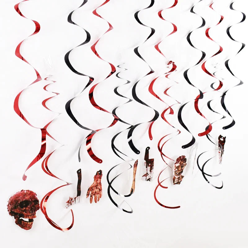 Halloween Blood Banner Paper Garland Scary Eyeball Skull Spiral Hanging Flag Halloween Party Decoration Home Haunted House Decor Lootquake LLC