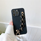 Soft Silicone Love Heart Chain Luxury Soft Flexible with Love Heart Chain Bracelet Hand Strap Girly Women Protective Cover for iPhone Wrist Bracelet Phone Case For iPhone 12 13 14 Pro Max Mini 11 Pro Max X XS Max XR 7 8 Plus