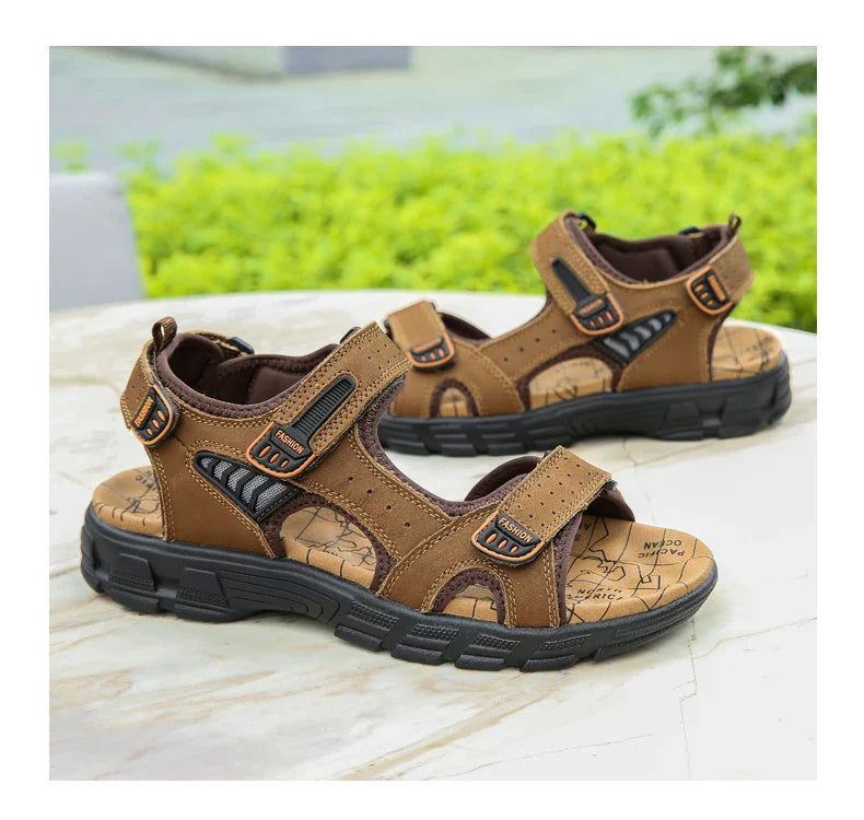 Outdoor Wading Summer Sandals For Men Anti Slip Cool Leather Slides With Arch Support and Massage Plus Size Beach Sandalias Lootquake LLC