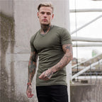 Men Fashion V Neck Short Sleeve Fitness Workout Summer Breathable Cotton - SJB-DIAMOND ELITES