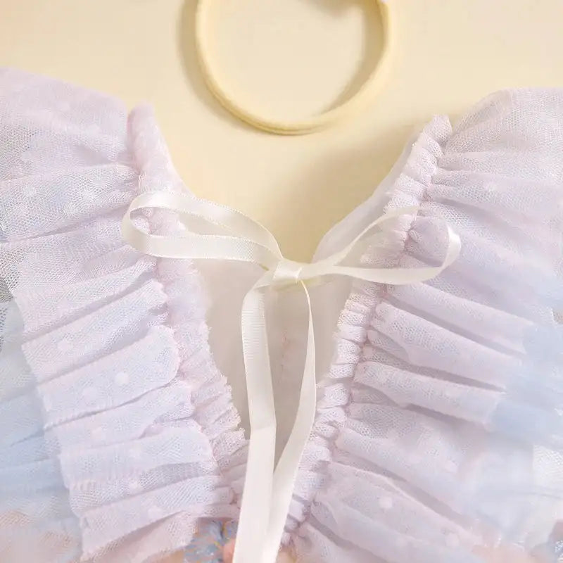 Pudcoco Baby Girl 2Piece Summer Set 3D Butterfly Flower Embroidery Fly Sleeve Mesh Romper Dress 3D Bow Headband Toddler Outfits